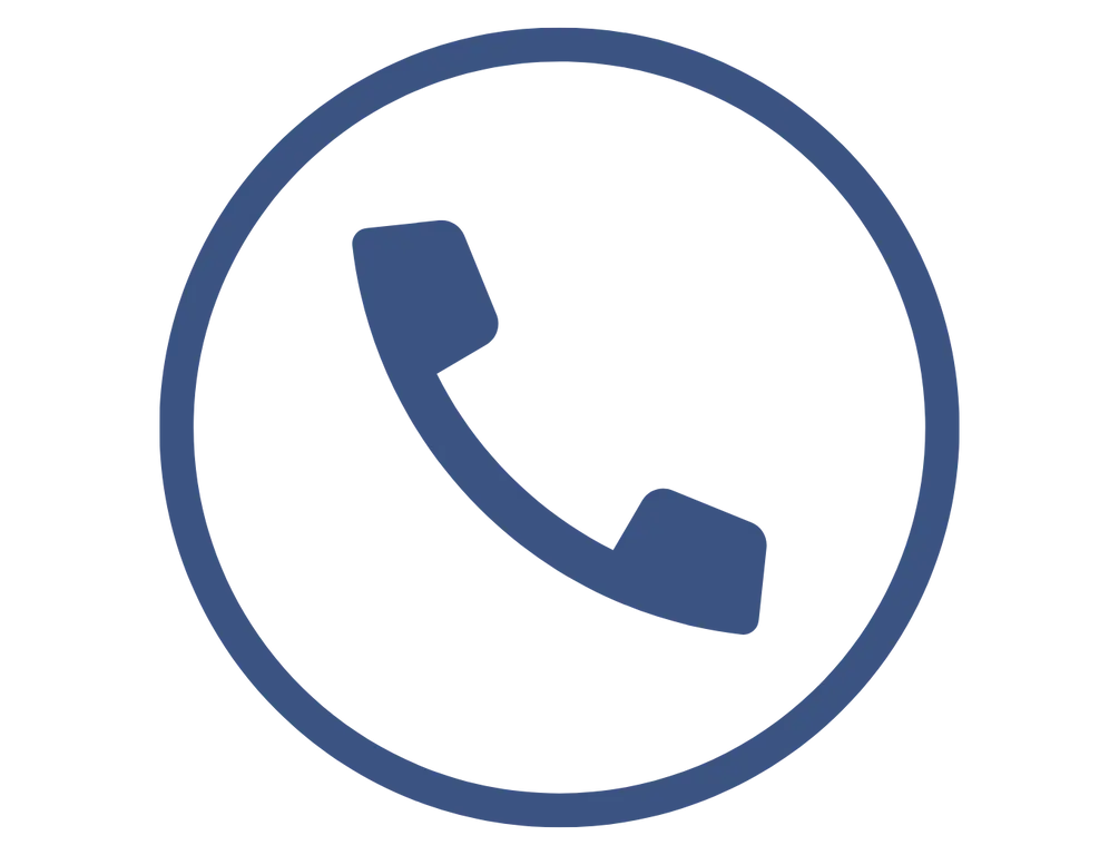 A navy blue vector icon of a classic telephone handset angled diagonally, enclosed within a thin circular border.