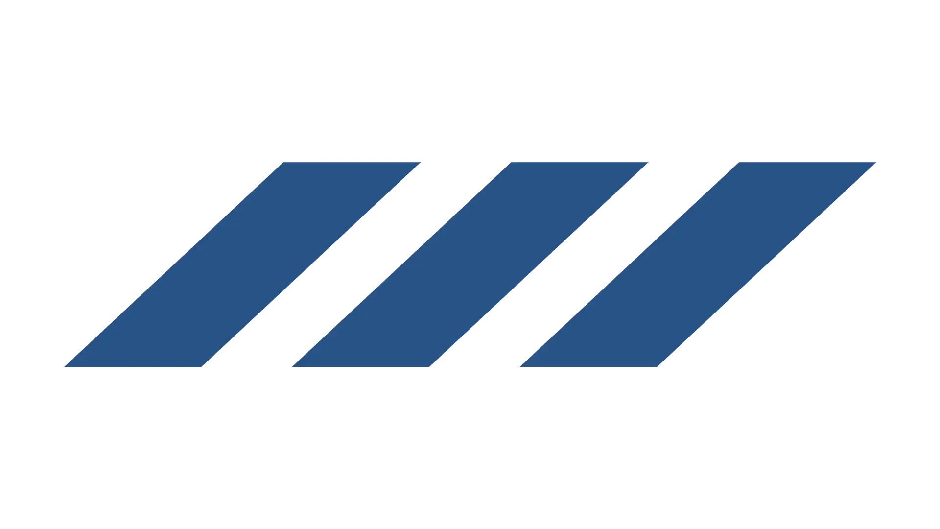 Three solid blue slanted parallel bars arranged horizontally on a white background.