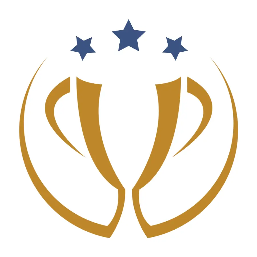 Ein goldenes Pokal Icon mit drei blauen Sternen als Symbol für erstklassigen Erfolg.