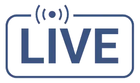 Ein blaues Live Stream Icon mit Sendesignal als Symbol für Online Webinare.