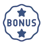 Ein blaues Bonus Icon im Siegel-Design mit Sternen für Zusatzleistungen.