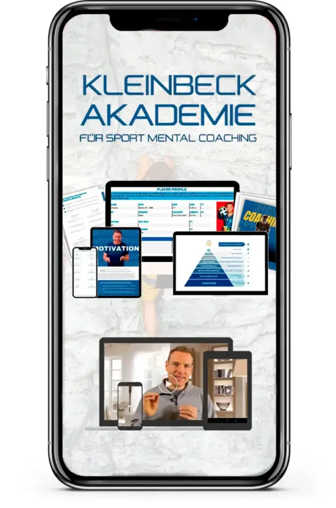 Smartphone mit Online Kurs Inhalten der Kleinbeck Akademie für Sport Mental Coaching.